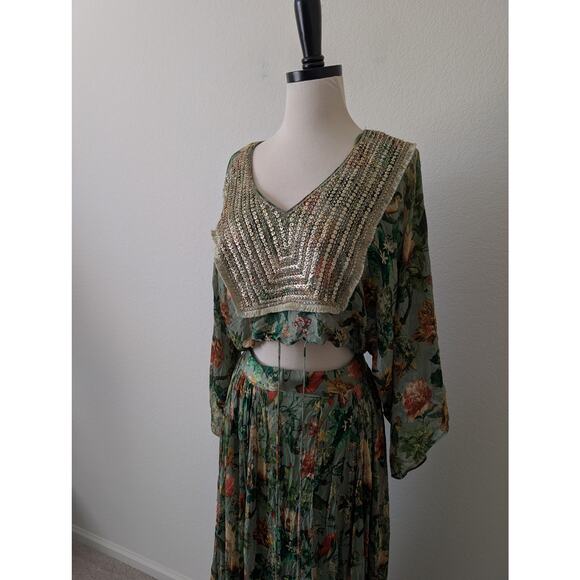 Basanti Kapde Aur Koffee Two-Piece Chinon Green Floral L/XL - Picture 15 of 16
